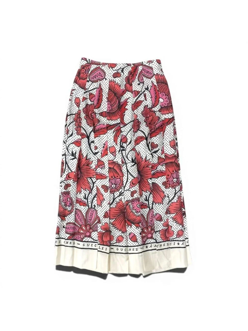 Gucci Floral Pleated Long Skirt Retro Modern All Over Print Rosso Red Silk